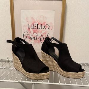 Black Espadrille Wedge Sandals